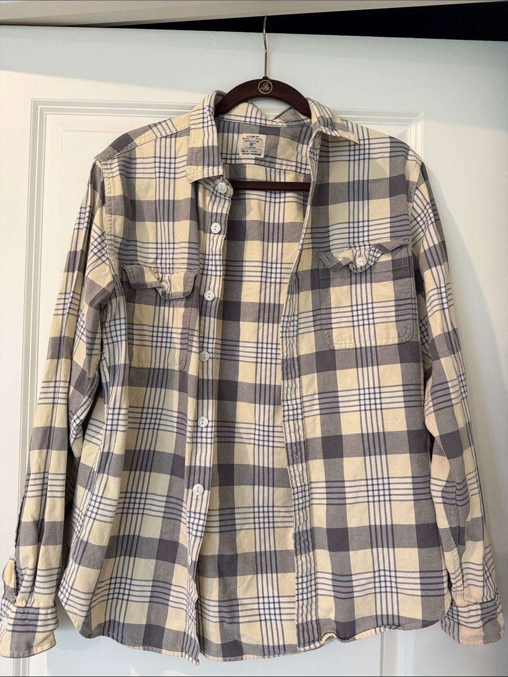 J. Crew Men's Plaid Button-Down Shirt in Cream & Gray